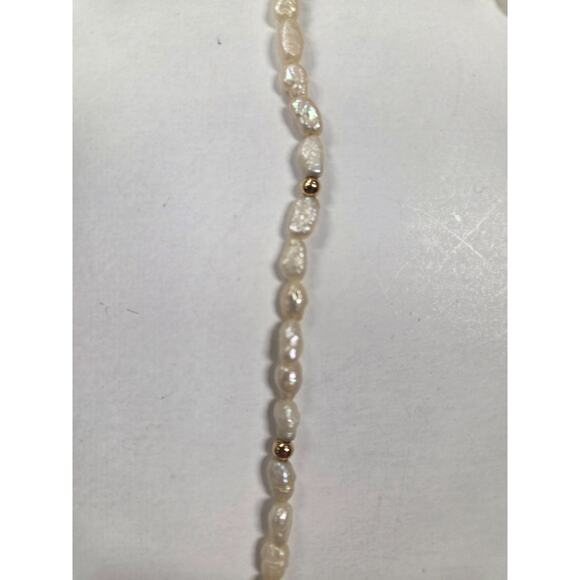 Antique 1940s 1950s 14K Gold Genuine Pearl Necklace & Matching Hoop Earrings Set - Picture 3 of 5